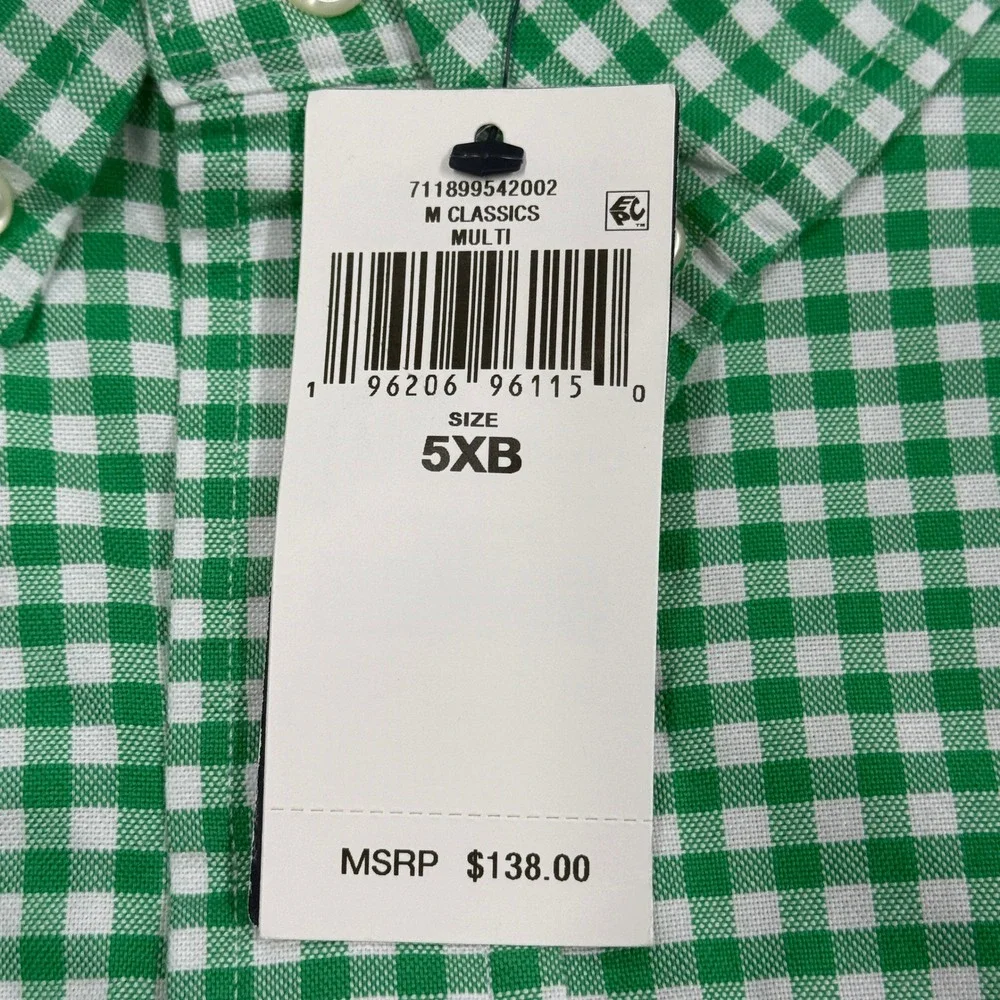 Polo Ralph Lauren Mens 5XB Green Gingham Check Button Down Shirt Classic Fit NWT